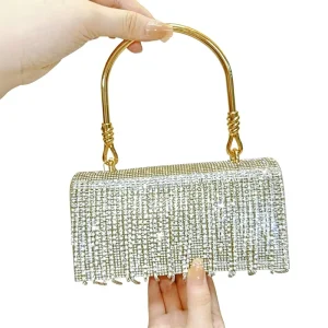 European American Street Trend Banquet Evening Dress Handbag Full Diamond Shiny Tassel Shoulder Trapeze Bag