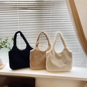 European American Style Velvet Corduroy Two-Handle Tote Bag Korean Design Casual Hasp Closure Waterproof Women’s