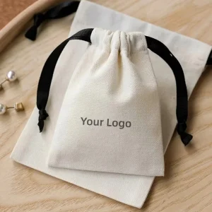Factory Custom Fashion Small Cotton Canvas Drawstring Bag Storage Belt with Custom Size Gift Dust Bag Jewelry Pouch