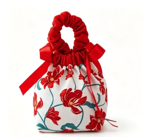 Factory Custom Logo Eco Friendly Canvas Pouch Brocade Floral Print Drawstring Ribbon Security Feature Wedding Bags