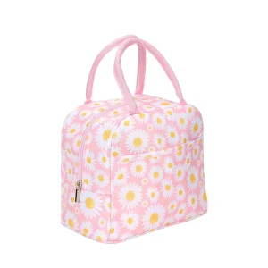 Factory Custom New Daisy Printed Oxford Cloth Insulation Lunch Bag with Zipper Closure Portable for Campus Office Use