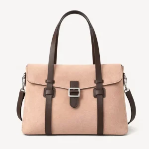 Factory Direct OEM Suede Shoulder Bag with Leather Trim Custom Logo Women Tote Handbag