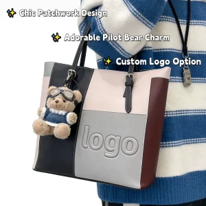 Factory Direct Sales Customization Large Capacity Tote Bag Color Block Fashionable Outing Handbag Stylish Zipper Shoulder Bag