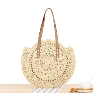 Factory Direct Simple Round Shoulder Straw Bag Woven Beach Summer Woman Handbag