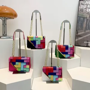 Factory Ladies Color Block Underarm Handbag Fashion Small Square Crossbody Bag for Women