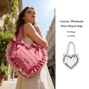 Factory OEM ODM Puffer Heart Tote Bag Weydy Bag Fancy Puffy Quilted Shoulder Bag With Lace Trim for Women