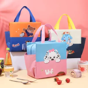 Factory Portable 8.75L Capacity Lunch Bag Cute Cartoon Double Pocket Handbag Bento Bag Aluminum Foil Lunch Bag for Kids