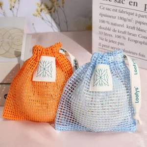 Factory Small Cotton Mesh Soap Cosmetic Bag Drawstring Custom Woven Label Logo Nylon Mesh Toilet Soap Pouch