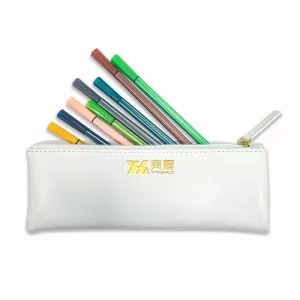 Factory Supply Custom PU Plain Leather Gold Printing Zipper Pen and Pencil Case Holder Pouch Cosmetic Organizer Bag