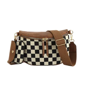 Fanny Pack Checkered Nylon Bum Bag Fashion Crossbody Bag Travel Shoulder Purse Belt Waist Plus Size Sling Bag