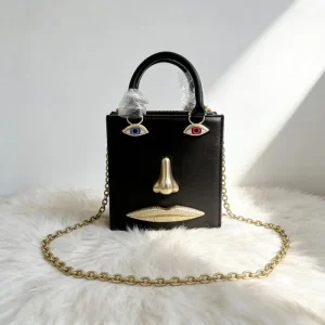 Fashion Gold Metal Face Pattern Women Handbags Vintage Lady Evening Party Bag Luxury PU Leather Shoulder Crossbody Bags