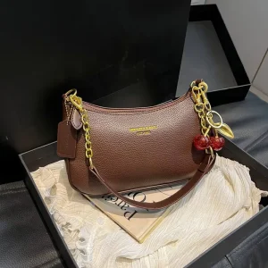 Fashion Handbags with Zipper Closure PU Leather Chain Single Strap Polyester Lining Shoulder Bag
