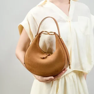 Fashion High End Luxury Large Capacity Suede Genuine Leather Handbag Crescent Underarm Shoulder Bag for Women