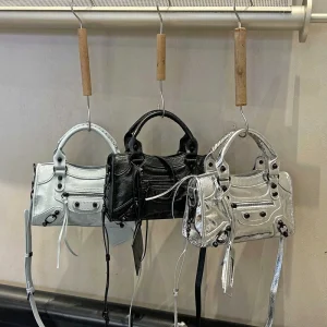 Fashion Ladies Olive Fabric Punk Cross Body Bag with Detachable Strap & Studs Women Casual Tote Hand Bags