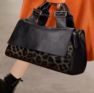 Fashion Large Capacity Women’s Bag Leopard Print Handbag Soft Lychee Grain Leather Ladies Shoulder Crossbody Tote Leopard