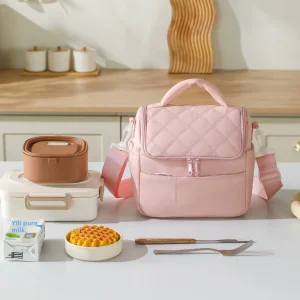 Fashion Multi Colors Puffer Polyester Insulated Zipper Lunch Bag Stylish Portable Bento Bag Office Lightweight
