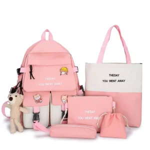 Fashion New School Backpack Shoulder Bag Purse Handbag 5 piece Set Students Backpack and Lunch Box Sets