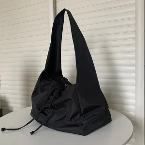 Fashion Nylon Large Capacity Single Shoulder Tote Crossbody Bag Women’s Solid Color String Closure Anti Theft