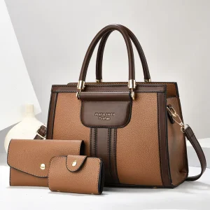 Fashion PU Leather 3 Pieces Bags Set Ladies Shoulder Bags Luxury Designer Women’s Handbags With a Wallet