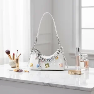 Fashion Portable Street Trend Single Strap Shoulder Messenger Bag PU Zipper Closure Flower Decoration Daily Use Small Size