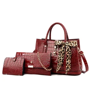 Fashion Price Crocodile Pattern Pu Leather Handbags Sets With Scarf for Women Ladies Hand Designer Bags 3pcsin 1 Set