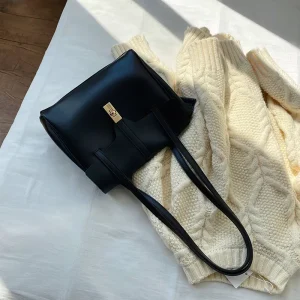 Fashion Soft Leather Large Capacity Vintage Lock Closure Portable Single Shoulder Handbag Tote Bag for Women Daily Travel Use