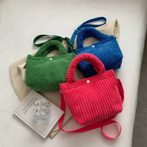 Fashion Striped Single Strap Corduroy Tote Crossbody Bag for Women