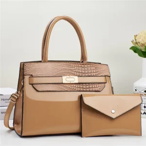 Fashion Striped Stitching Light Shining PU Shoulder Messenger Bag Large Capacity Tote Women Handbag