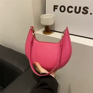 Fashion Trend Half Moon Ladies Solid Color Hand-held Shoulder Crossbody Bag Zipper Closure Single Strap PU Material 6 Inch Size
