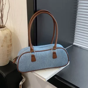Fashion Women’s Bag Large Capacity Color-Matching Denim Shoulder Handbag PU