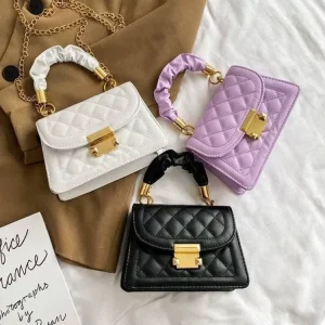 Fashion Women’s Bags Korean Handheld Small Square Bag PU Leather Chain Hand Bags for Women