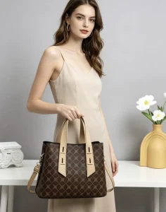 Fashion Women’s PU Color Block Design Polyester Casual Shoulder Crossbody Handbag Zipper Closure Single Strap Large