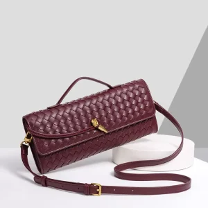 Fashionable Ladies Colorful Braided Long Hand Clutch Bags Lock Woven Shoulder Evening Bag for Wedding Party