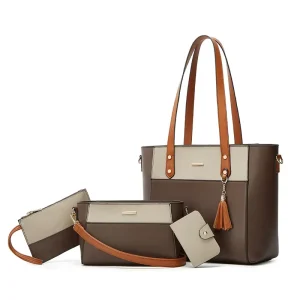 Fashionable PU Shoulder Large Capacity All Match Zipper Tassel Tote Bag Commuting Crossbody Women’s Handbag Set
