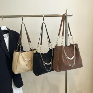 Fashionable Retro Women’s Bag New Leopard Print Shoulder Bag Large Capacity Handbag with Chain