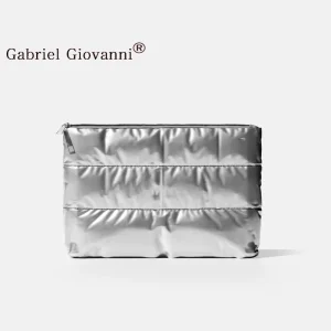 Fashionable Shiny Silver Cosmetic Bag Neoprene Clutch Simple Makeup Brush Zipper Pouch Makeup Bag
