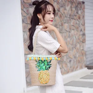 Female Bag Summer New Straw Beach Bag Fashion Pineapple Hand Shoulder Messenger Bag