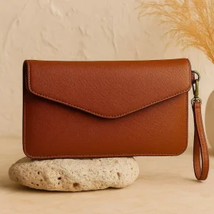 First-Layer Cowhide Brown Genuine Leather Button Waterproof Elegant Flap Envelope Evening Bag Small Women’s Handbag Strapless