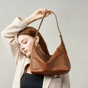 First-Layer Vegetable-Tanned Cowhide Casual Fashion Shoulder Bag Large-Capacity Genuine Leather Waterproof Cross-Body Hobo Bag