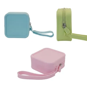 Food Grade Silicone Mini Zipper Pouch Portable Wrist Strap Cosmetic Coin Purse for Travel & Daily Use