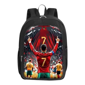 Football Star CR7 Pattern 3D Cartoon Backpack School Bags Waterproof Polyester Zipper Best Gifts for Students