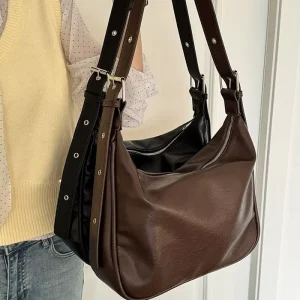 Foreign Trade Cross border Large capacity PU Women’s Bag New Spring Vintage Fashion Stitching Single Strap Versatile