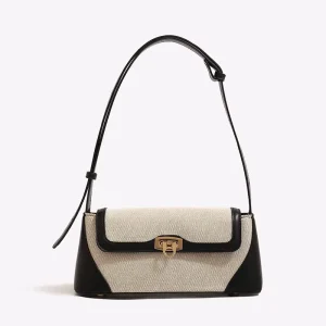 French Niche Design Women’s PU Bag Color Contrast Commuting Underarm Fashion All Match Retro for Polyester