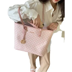 French Sakura Large Capacity Ins Handbag for Women Zipper Closure Fashionable Polyester Shoulder Bag Single Strap
