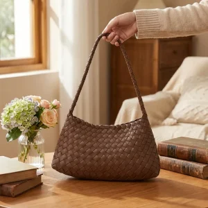 French Style Handmade Braided Shoulder Bag PVC Handbag Large Capacity Simple and Fashionable Underarm Bag