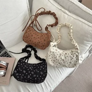 Fresh Floral Fabric Women’s Lightweight Single Strap Zipper Closure Crossbody Corduroy Bag