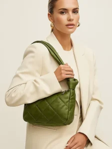 Fresh Olive Green Top Layer Genuine Leather Autumn Candy Pattern Zip Women’s Shoulder Bag Knot Design Fashion Portable Luxury