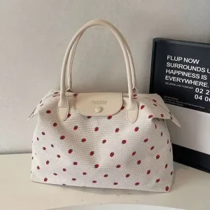 Fresh Polka Dot Women’s Lightweight Casual Tote Handbag Zip Closure Large Capacity Shoulder Strap for Commuting Everyday Use