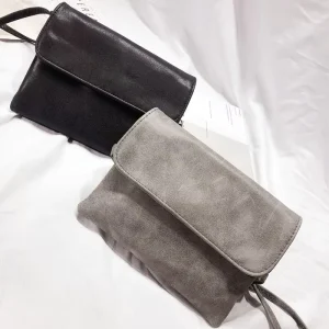 Frosted Leather Solid Color Women’s Mobile Phone Bag Single Strap Crossbody Zipper Closure 18cm Japanese Korean Style Mini Bag