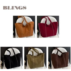 Frosted Rivet PU Leather Waterproof Logo Print Large Capacity Female Tote Bag Joker Bucket Matte Shoulder Bag